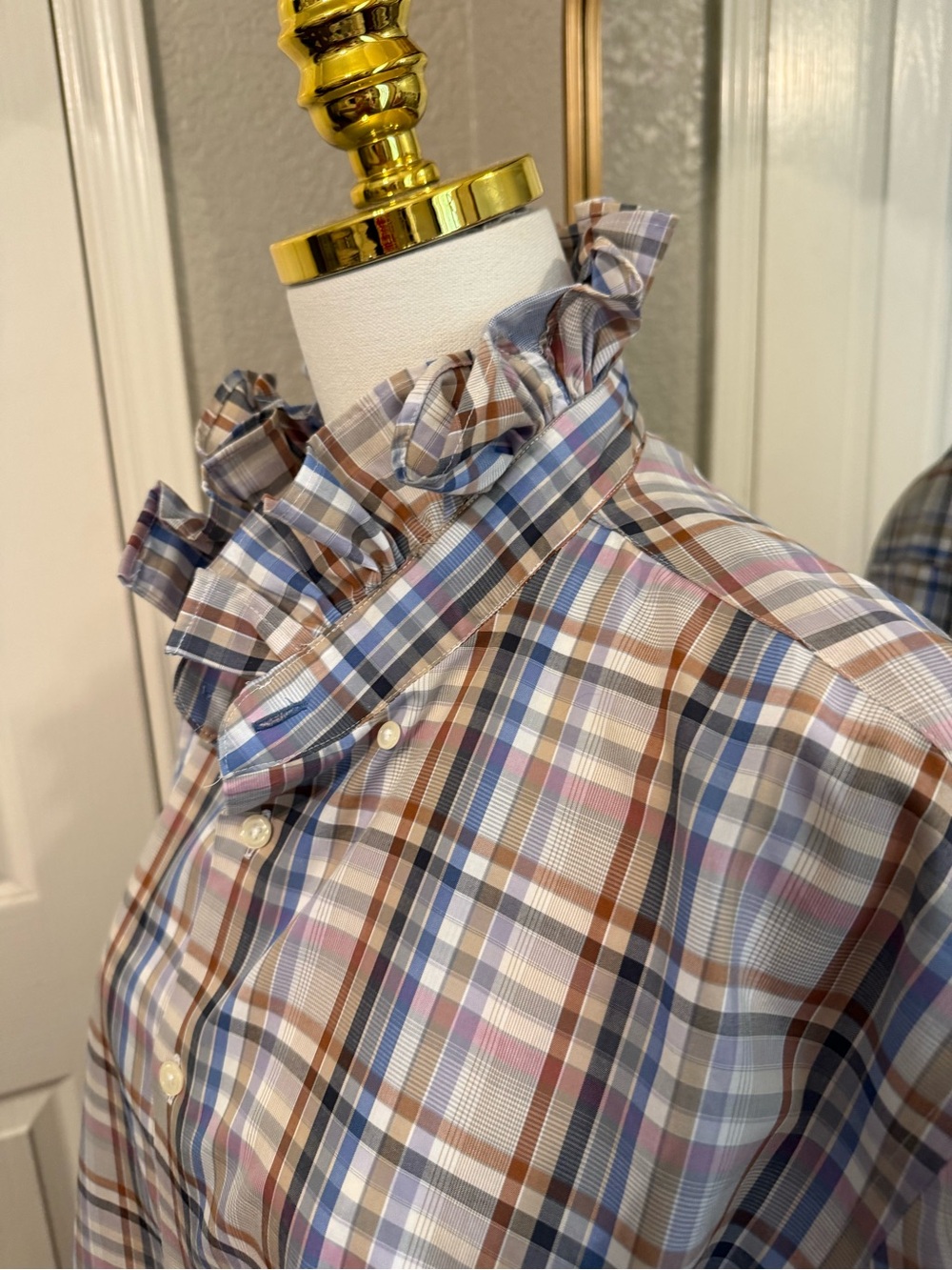 Plaid Ruffle-Collar Button-Down Multi Color - Picture 5 of 8